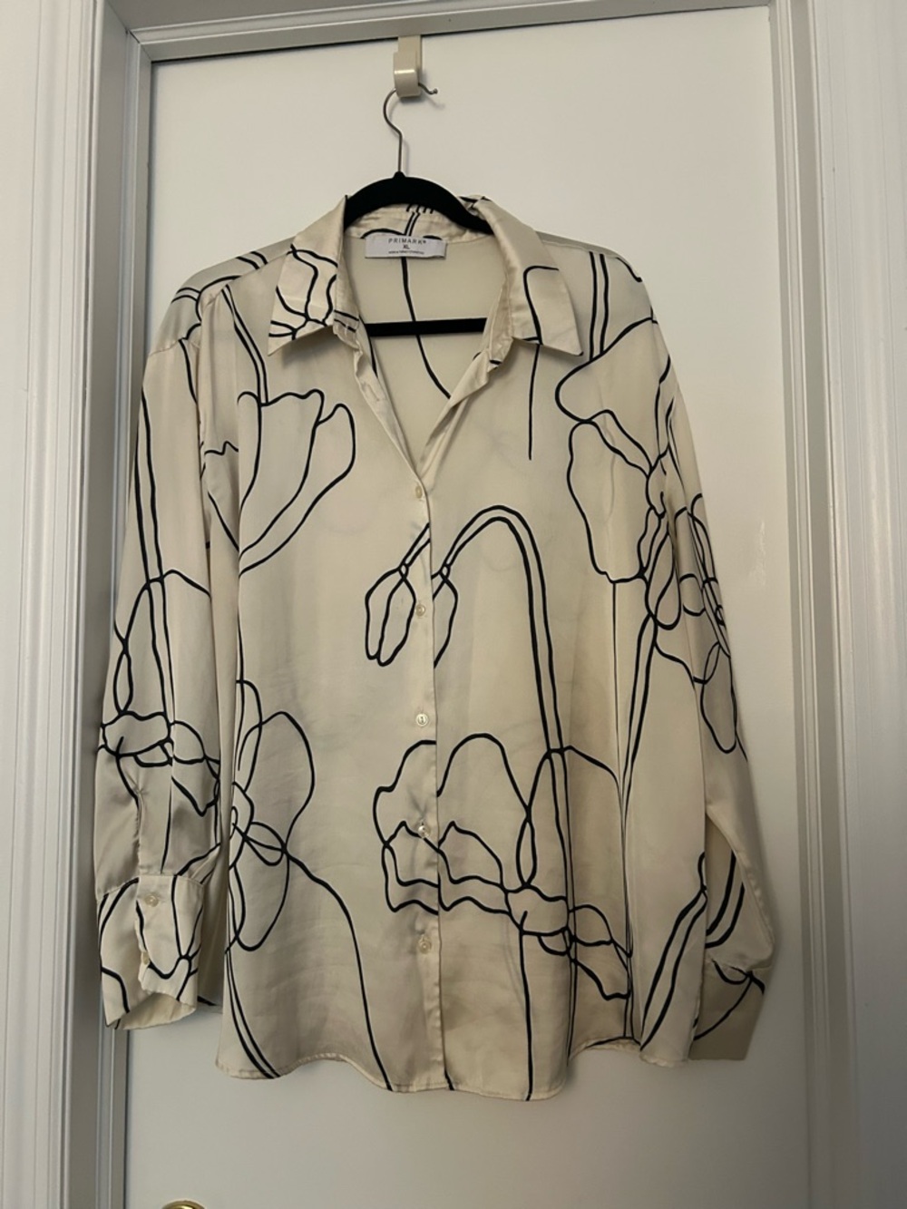 Primark Cream Button-Down Shirt with Black Floral Outline